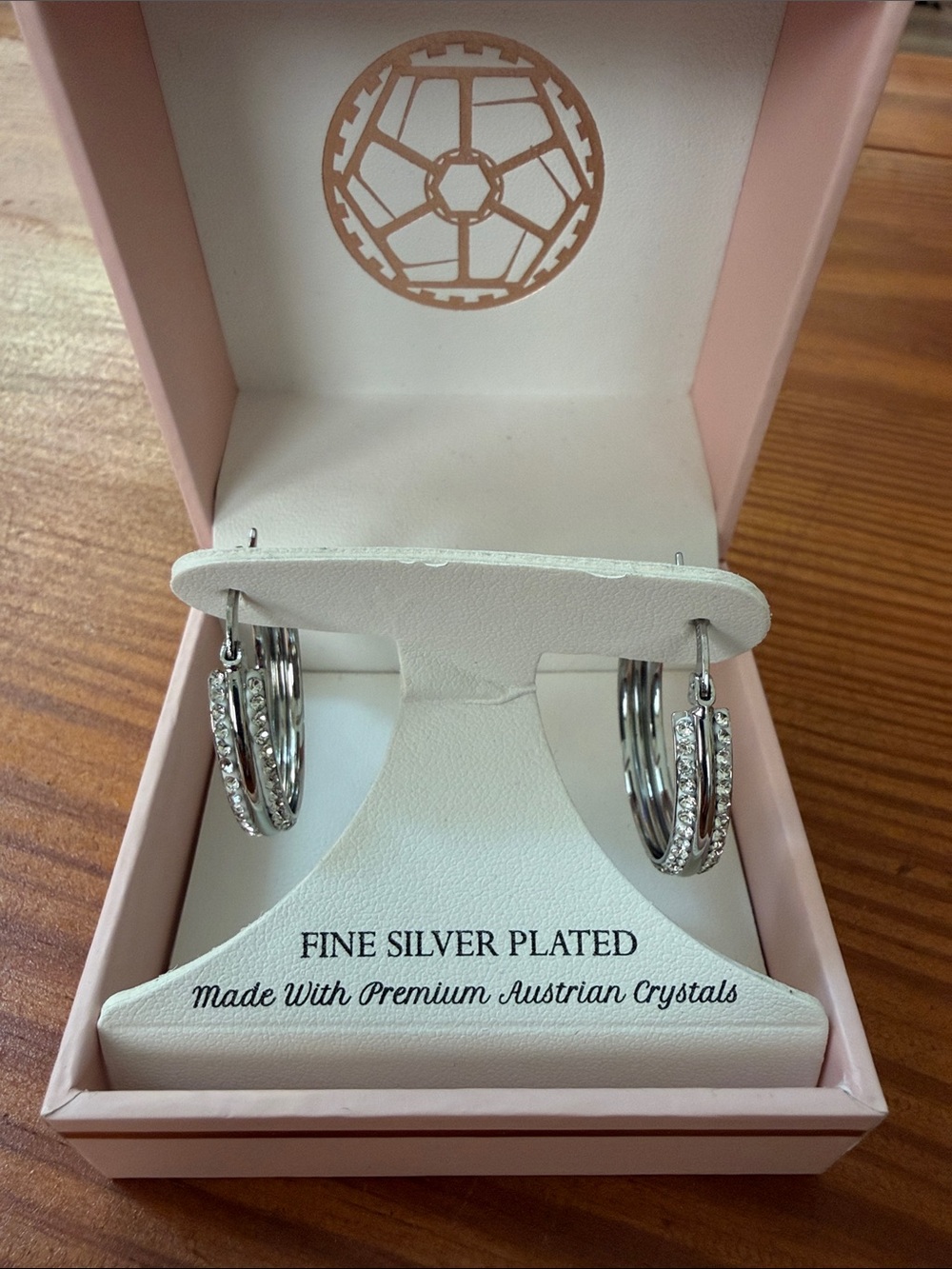 Guiliana Silver-Plated Crystal Hoop Earrings, NIB